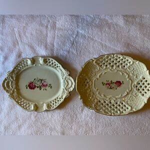 Elegant Floral Porcelain Platters with Gold Accents